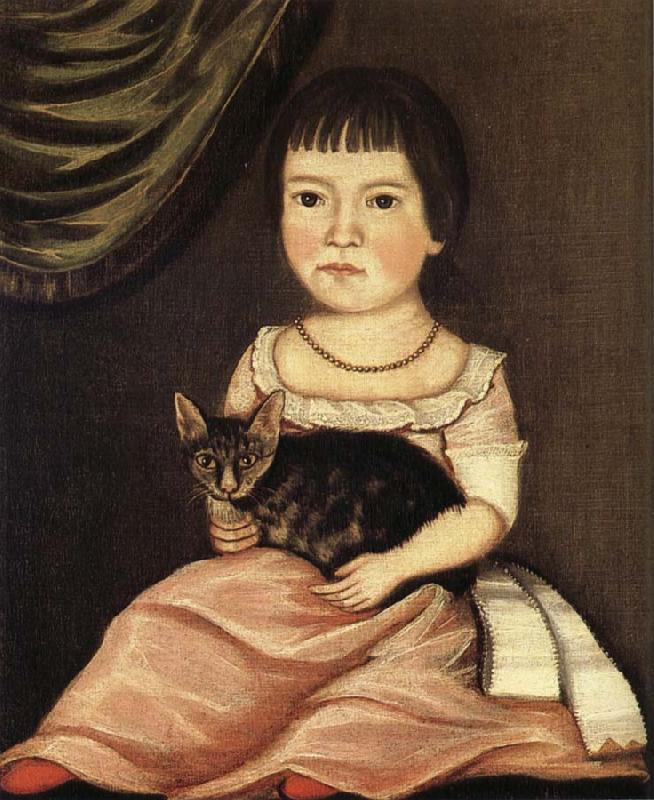 Beardsley Limner Child Posing with Cat oil painting image